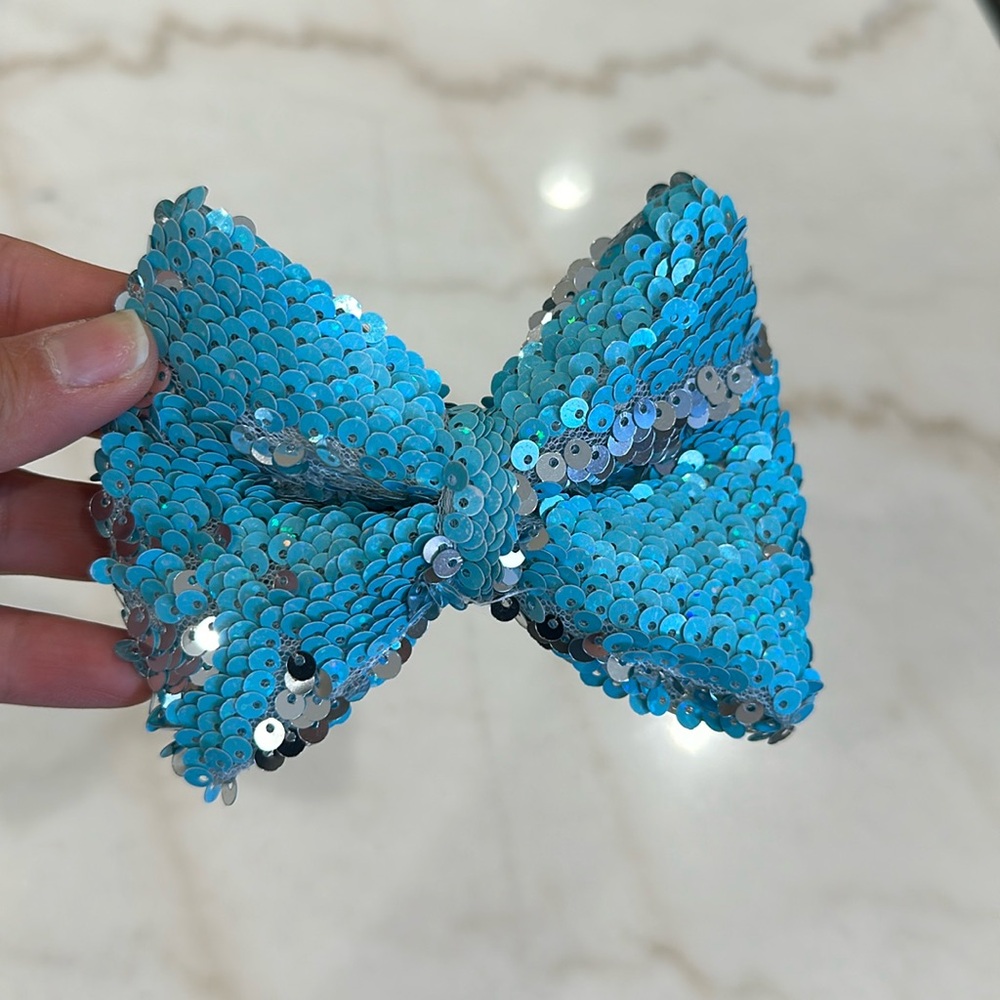 Tiffany blue sequin bow hair clip
